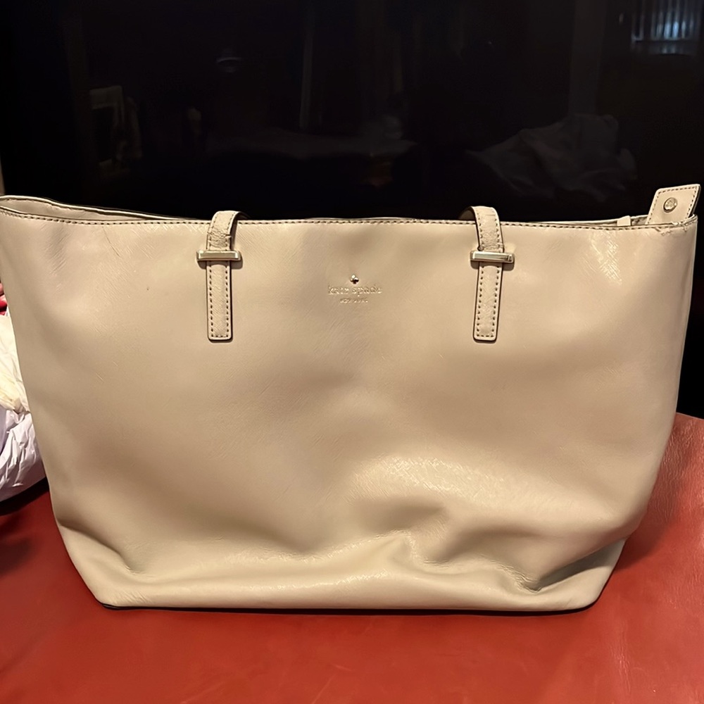 kate spade tan leather large zip top tote
